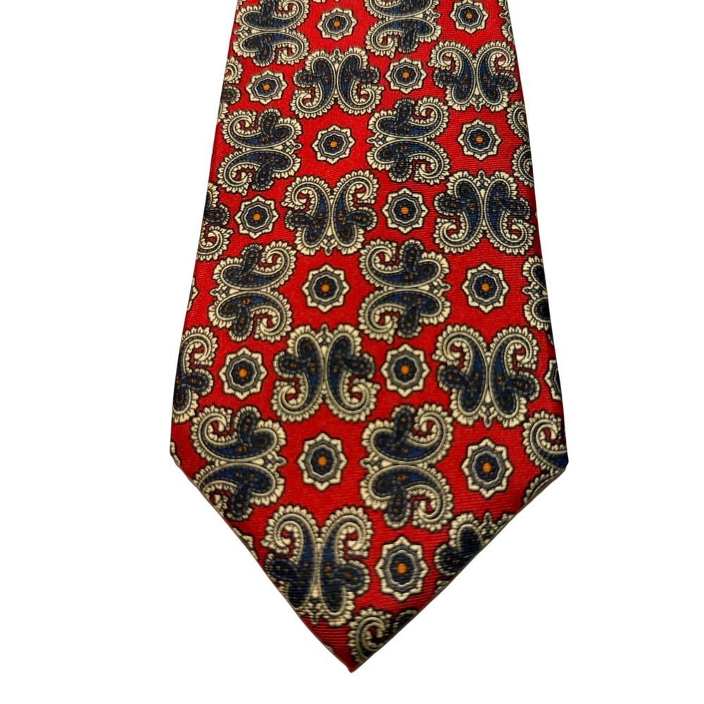 Liberty of London Necktie Red Paisley Silk Medallion Classic Made in USA Tie